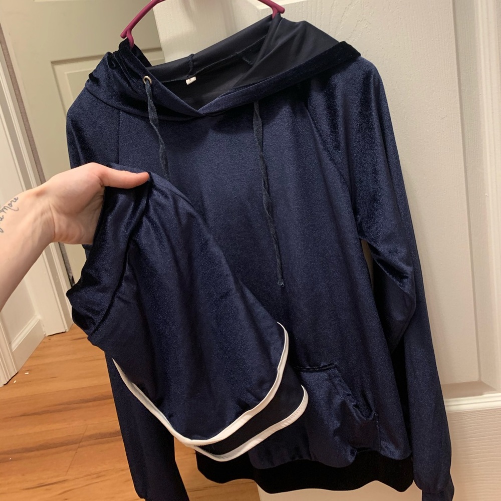 Navy blue velvet jacket and short set